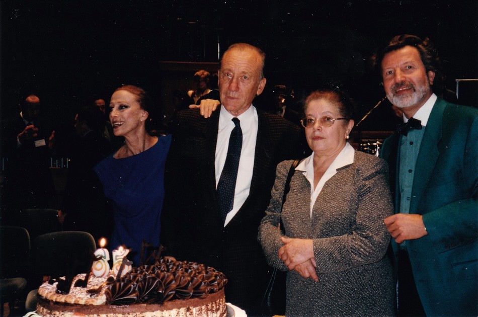 Майя Присецкая. Родион Щедрин, Ирина Шостакович и Виктор Игнатов в Доме радио Франции (Париж, 1997).